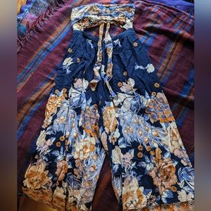 Free People Stunning Floral Romper with Flared Bottoms